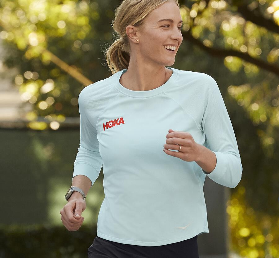 Hoka One One Performance 3/4 Sleeve Top Dam - Blå - WDIAK-8603